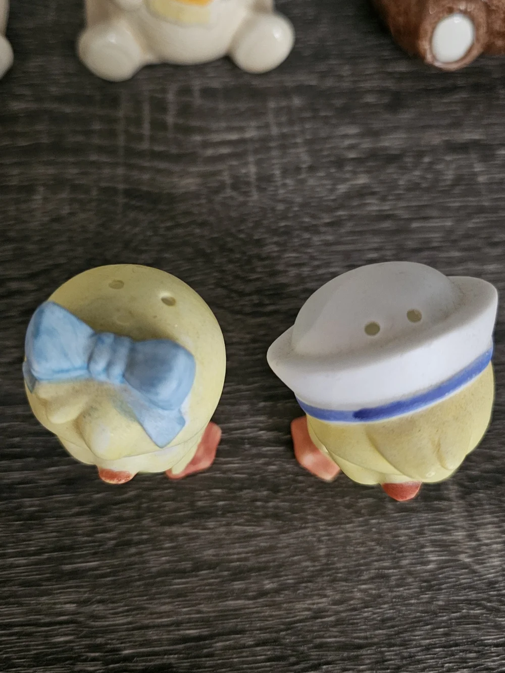 Lefton Yellow Duck Salt and Pepper Shakers with Blue Accents